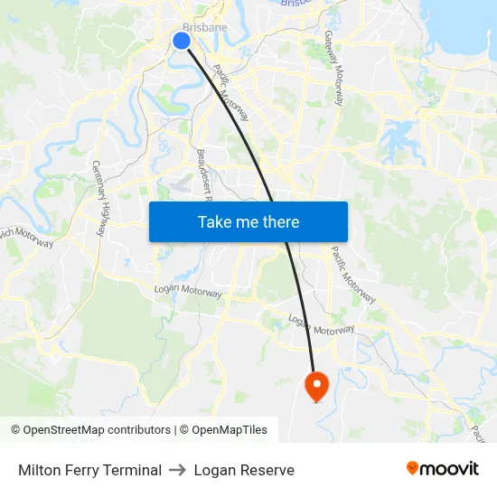 Milton Ferry Terminal to Logan Reserve map