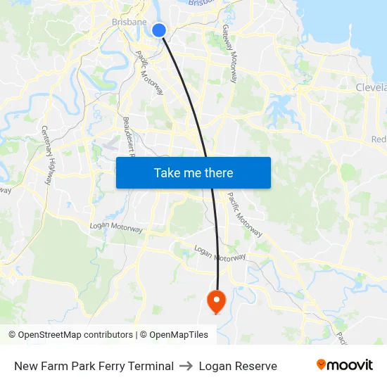 New Farm Park Ferry Terminal to Logan Reserve map