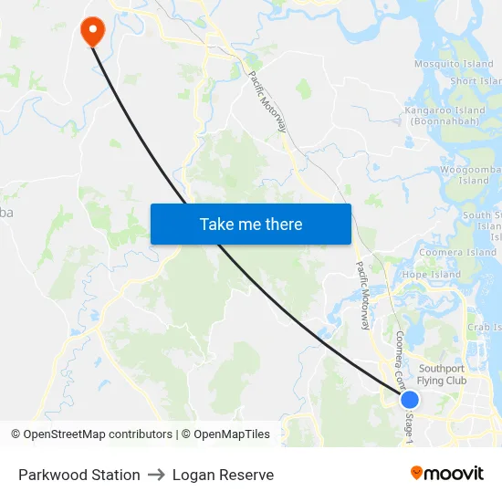 Parkwood Station to Logan Reserve map