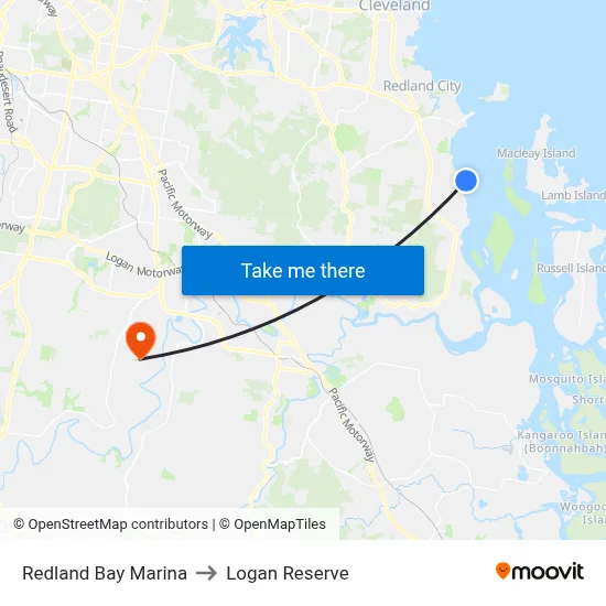 Redland Bay Marina to Logan Reserve map
