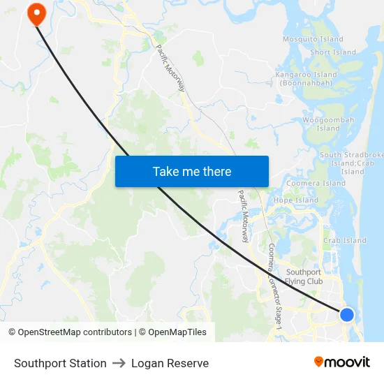 Southport Station to Logan Reserve map