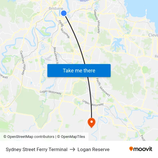 Sydney Street Ferry Terminal to Logan Reserve map