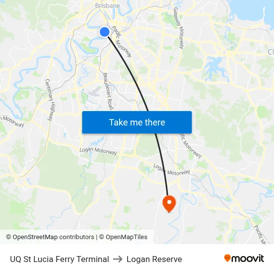 UQ St Lucia Ferry Terminal to Logan Reserve map