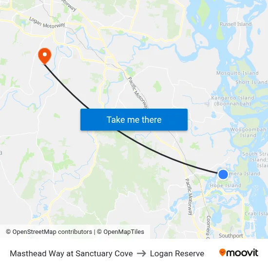 Masthead Way at Sanctuary Cove to Logan Reserve map