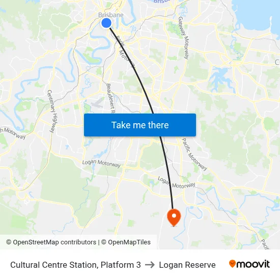 Cultural Centre Station, Platform 3 to Logan Reserve map