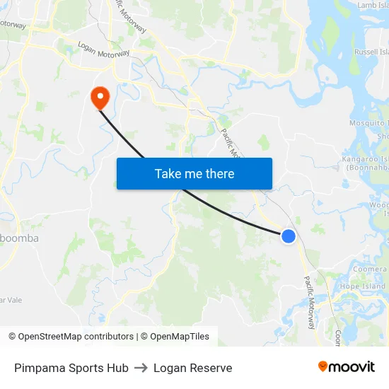 Pimpama Sports Hub to Logan Reserve map
