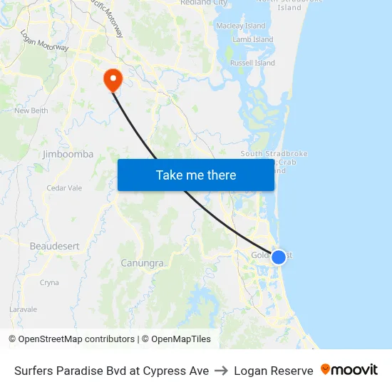 Surfers Paradise Bvd at Cypress Ave to Logan Reserve map