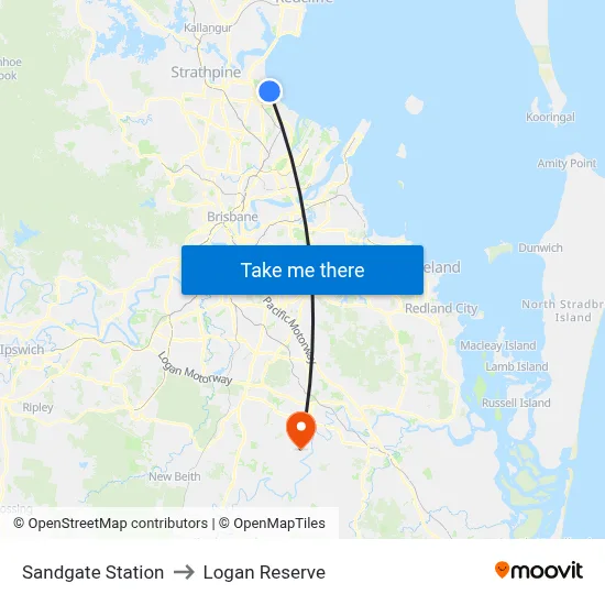 Sandgate Station to Logan Reserve map