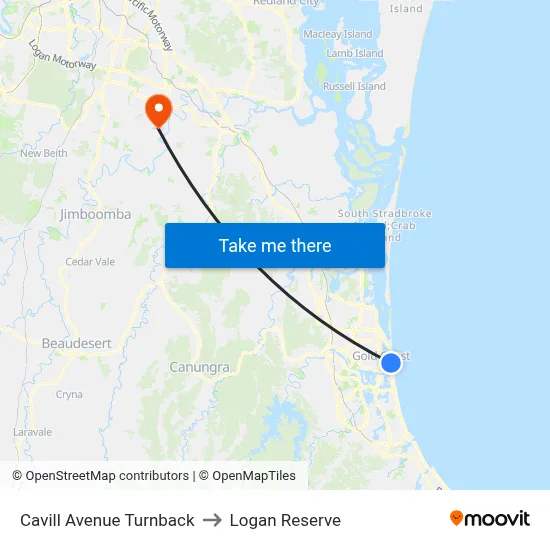 Cavill Avenue Turnback to Logan Reserve map