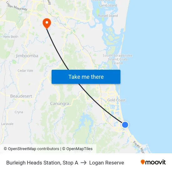Burleigh Heads Station, Stop A to Logan Reserve map