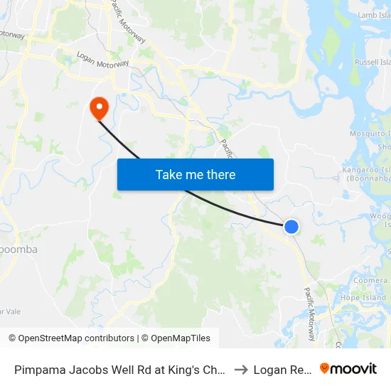 Pimpama Jacobs Well Rd at King's Christian College to Logan Reserve map