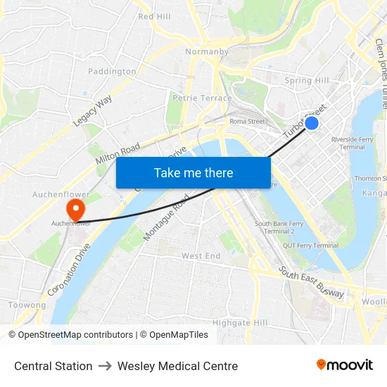 Central Station to Wesley Medical Centre map