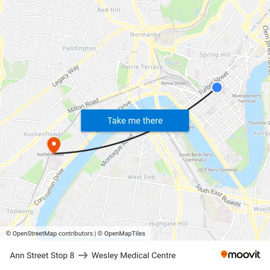 Ann Street Stop 8 to Wesley Medical Centre map