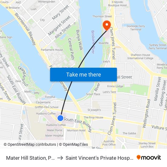 Mater Hill Station, Platform 2 to Saint Vincent's Private Hospital Brisbane map