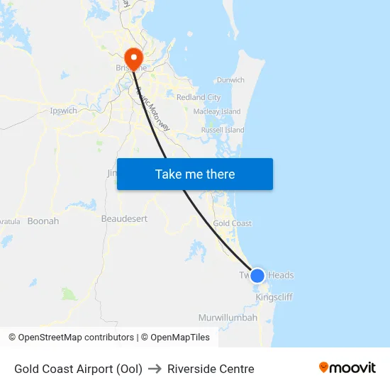 Gold Coast Airport (Ool) to Riverside Centre map