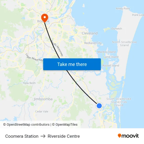 Coomera Station to Riverside Centre map