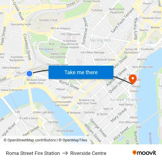 Roma Street Fire Station to Riverside Centre map