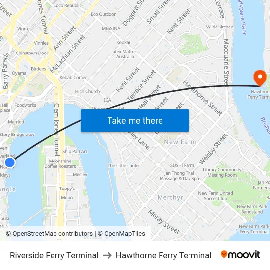 Riverside Ferry Terminal to Hawthorne Ferry Terminal map