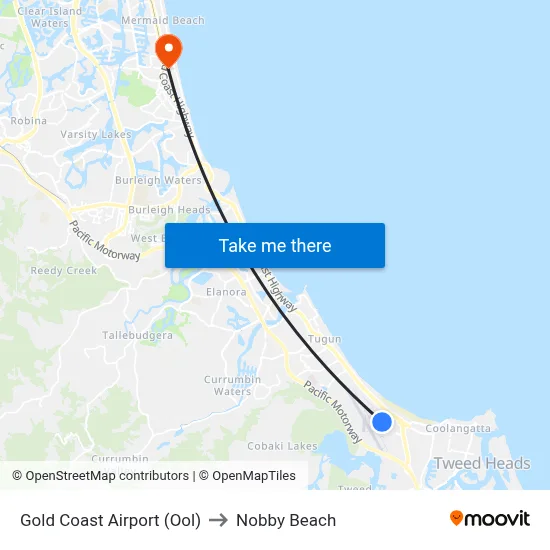 Gold Coast Airport (Ool) to Nobby Beach map