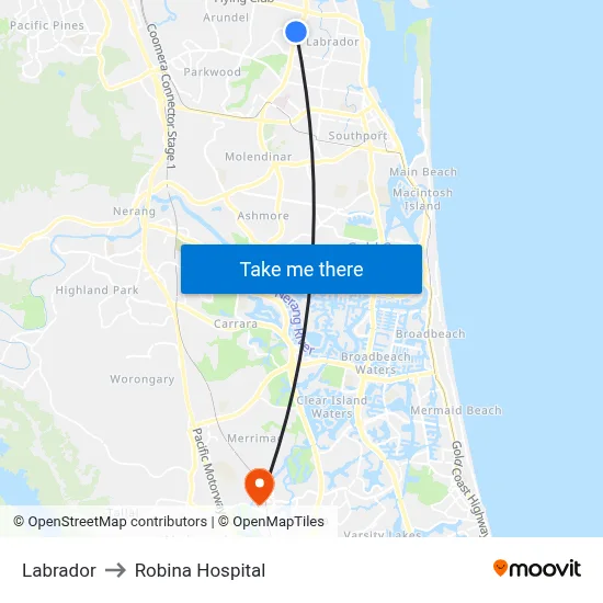 Labrador to Robina Hospital map