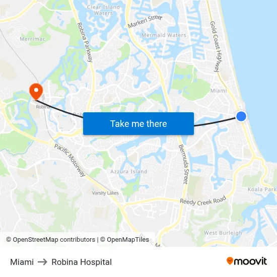 Miami to Robina Hospital map
