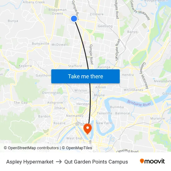 Aspley Hypermarket to Qut Garden Points Campus map