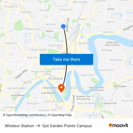 Windsor Station to Qut Garden Points Campus map