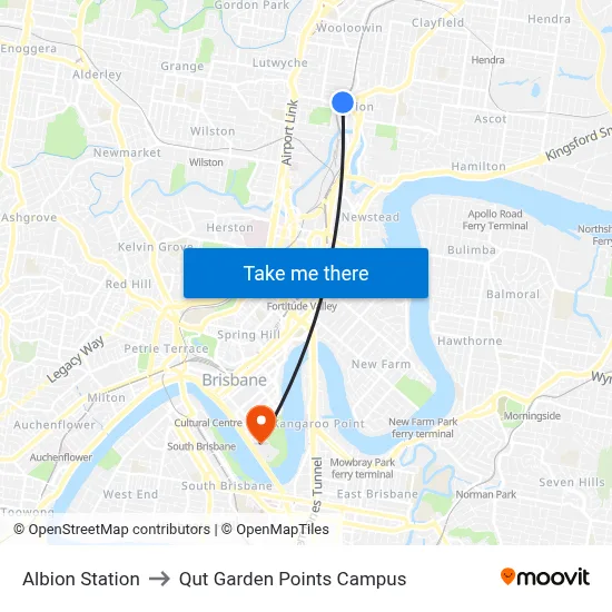 Albion Station to Qut Garden Points Campus map