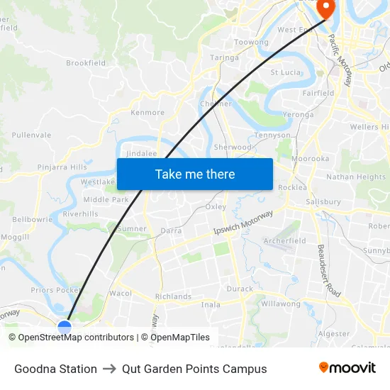 Goodna Station to Qut Garden Points Campus map