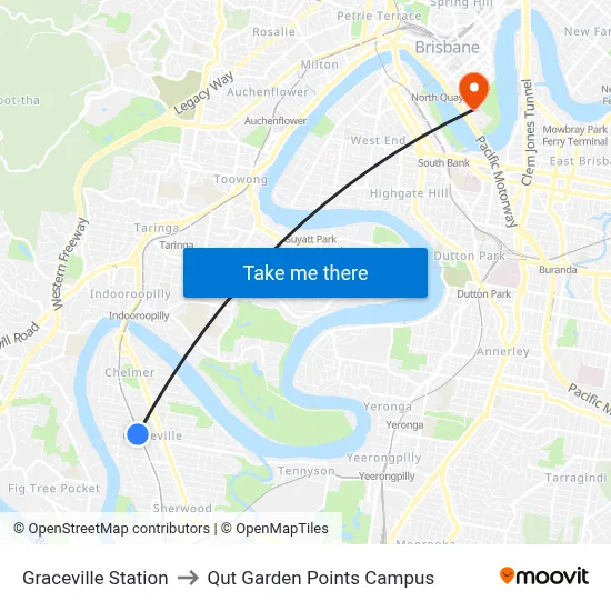 Graceville Station to Qut Garden Points Campus map