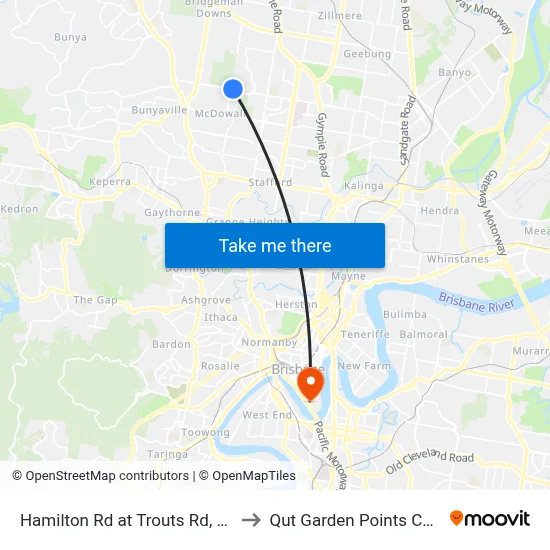 Hamilton Rd at Trouts Rd, Stop 46 to Qut Garden Points Campus map
