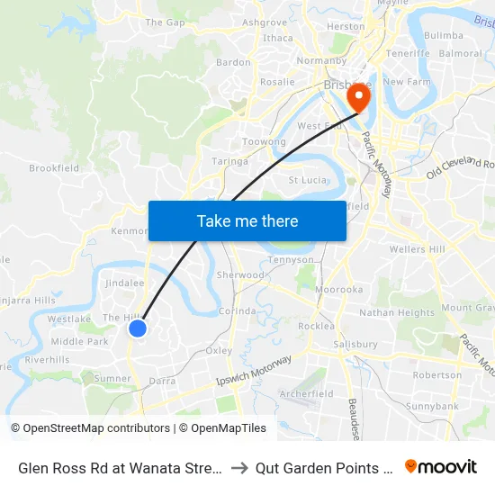 Glen Ross Rd at Wanata Street, Stop 54 to Qut Garden Points Campus map