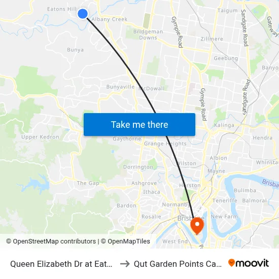 Queen Elizabeth Dr at Eatonvale to Qut Garden Points Campus map