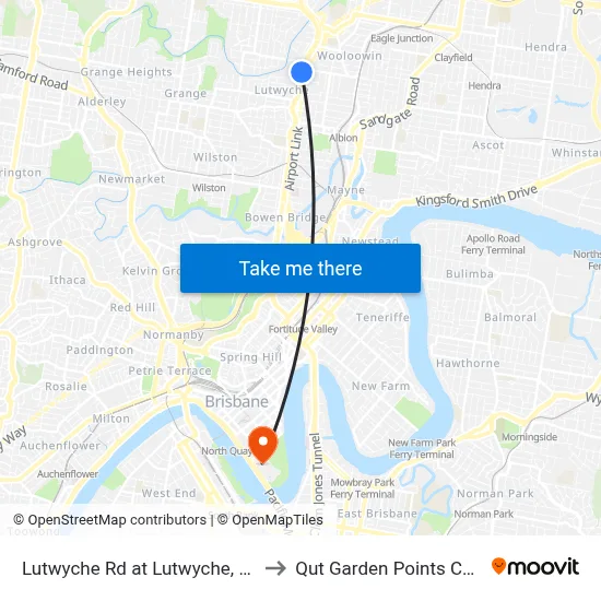 Lutwyche Rd at Lutwyche, Stop 20 to Qut Garden Points Campus map