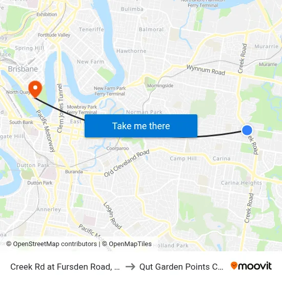 Creek Rd at Fursden Road, Stop 47 to Qut Garden Points Campus map