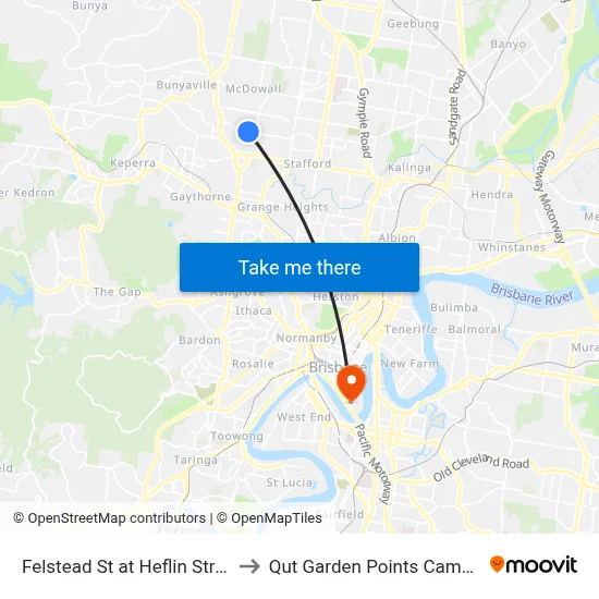 Felstead St at Heflin Street to Qut Garden Points Campus map