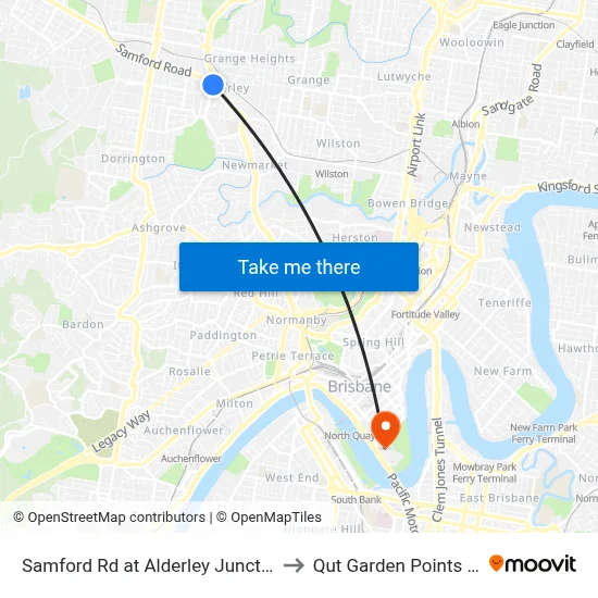 Samford Rd at Alderley Junction, Stop 26 to Qut Garden Points Campus map