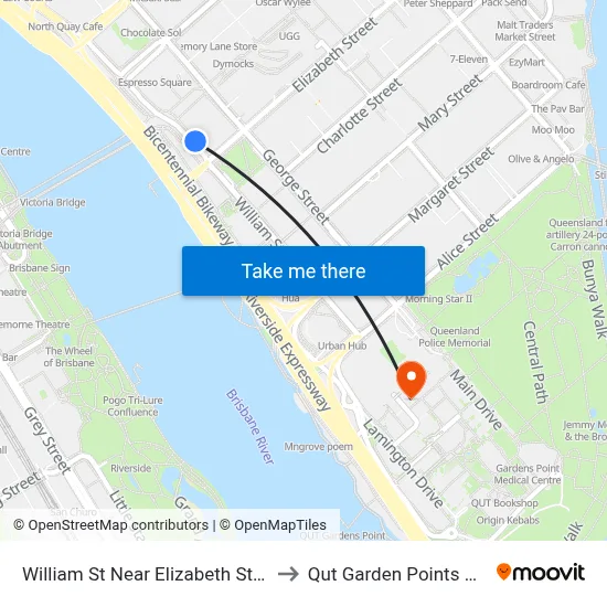 William St Near Elizabeth St Stop 103 to Qut Garden Points Campus map