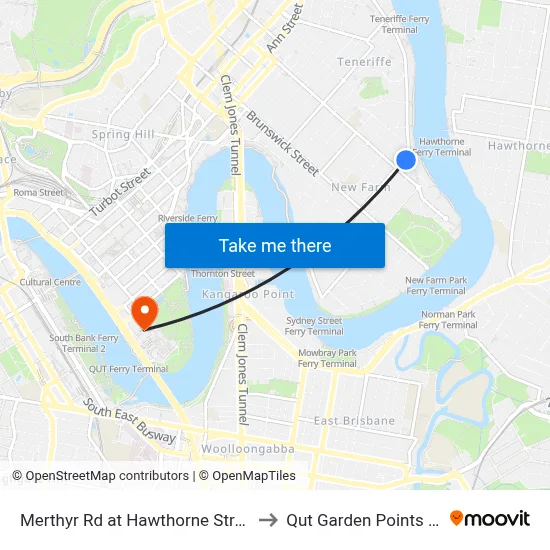 Merthyr Rd at Hawthorne Street, Stop 13 to Qut Garden Points Campus map