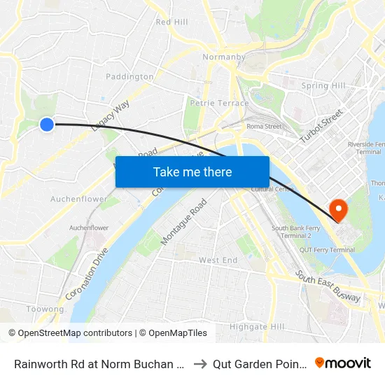 Rainworth Rd at Norm Buchan Park East, Stop 12 to Qut Garden Points Campus map
