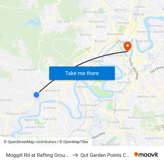 Moggill Rd at Rafting Ground Park to Qut Garden Points Campus map