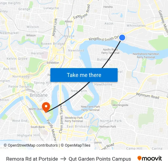 Remora Rd at Portside to Qut Garden Points Campus map