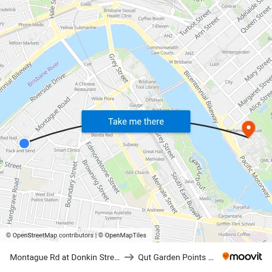 Montague Rd at Donkin Street, Stop 7 to Qut Garden Points Campus map