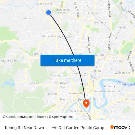 Keong Rd Near Dawn Rd to Qut Garden Points Campus map