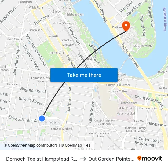 Dornoch Tce at Hampstead Road, Stop 21 to Qut Garden Points Campus map