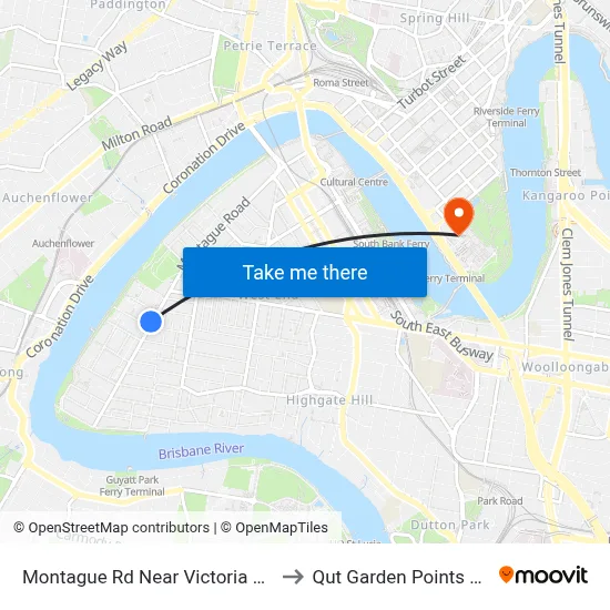 Montague Rd Near Victoria St, Stop 10 to Qut Garden Points Campus map