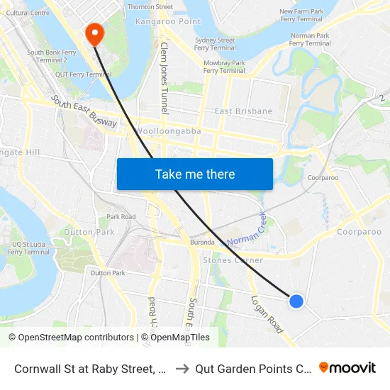 Cornwall St at Raby Street, Stop 19b to Qut Garden Points Campus map