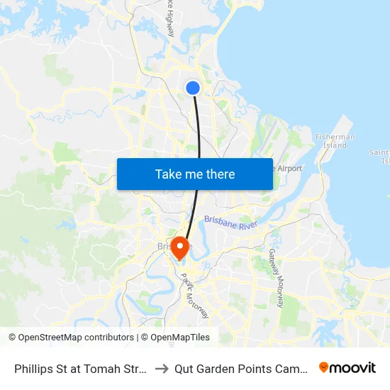 Phillips St at Tomah Street to Qut Garden Points Campus map