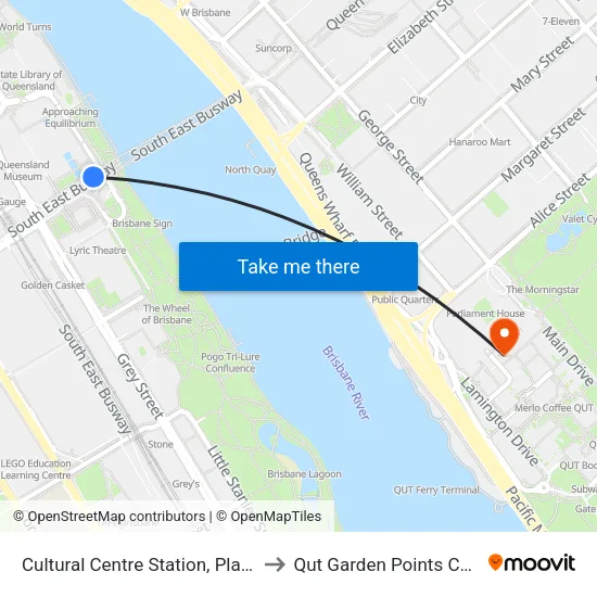 Cultural Centre Station, Platform 1 to Qut Garden Points Campus map