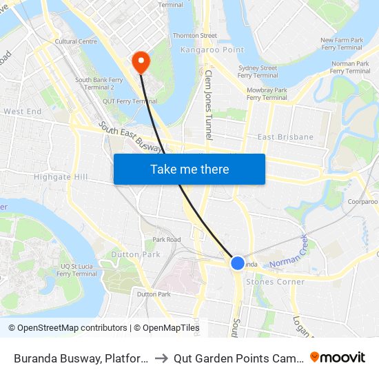 Buranda Busway, Platform 2 to Qut Garden Points Campus map